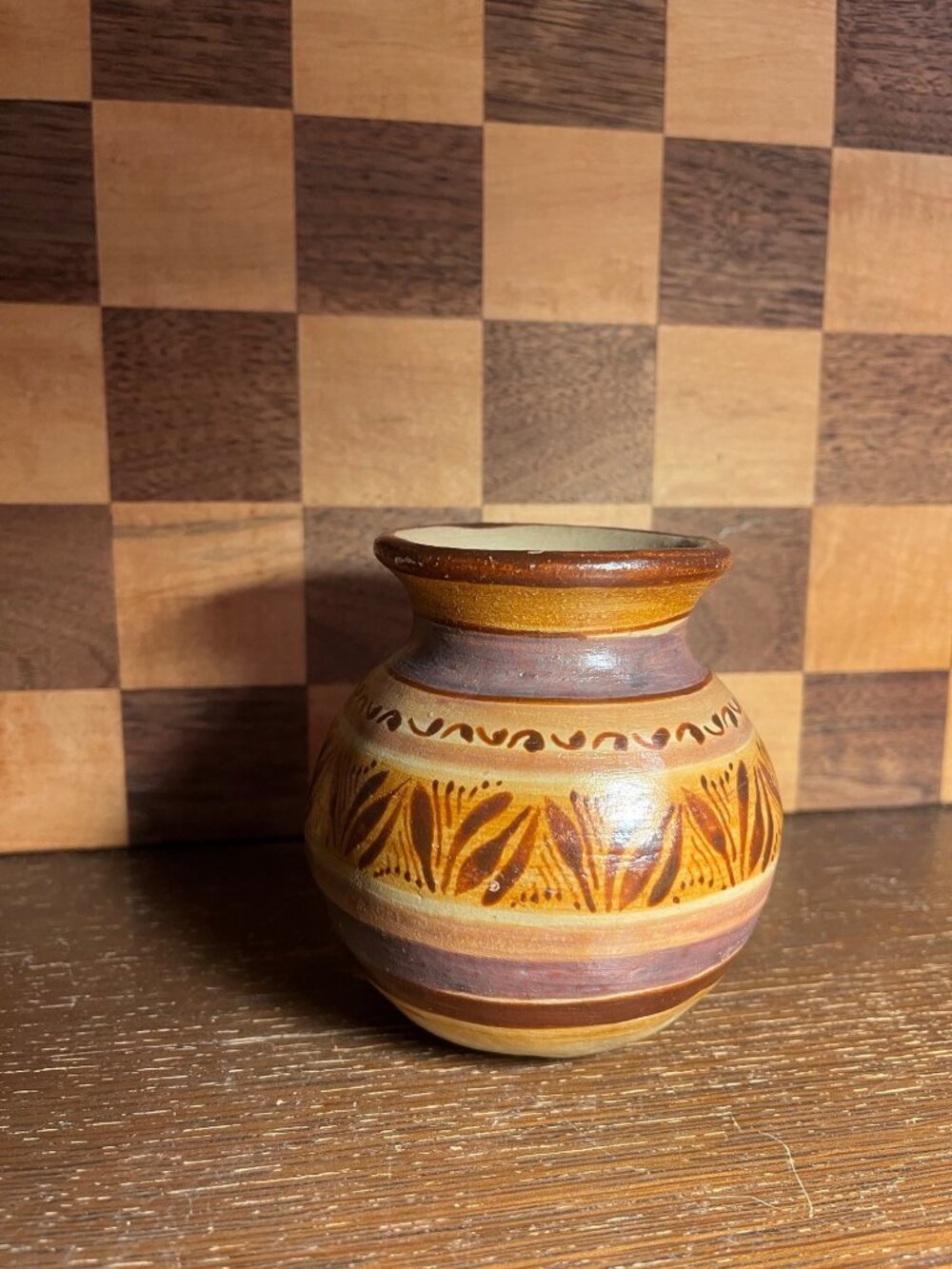 Mexican Signed Pottery Vase in Earthy Browns A1196, some tiny paint chips